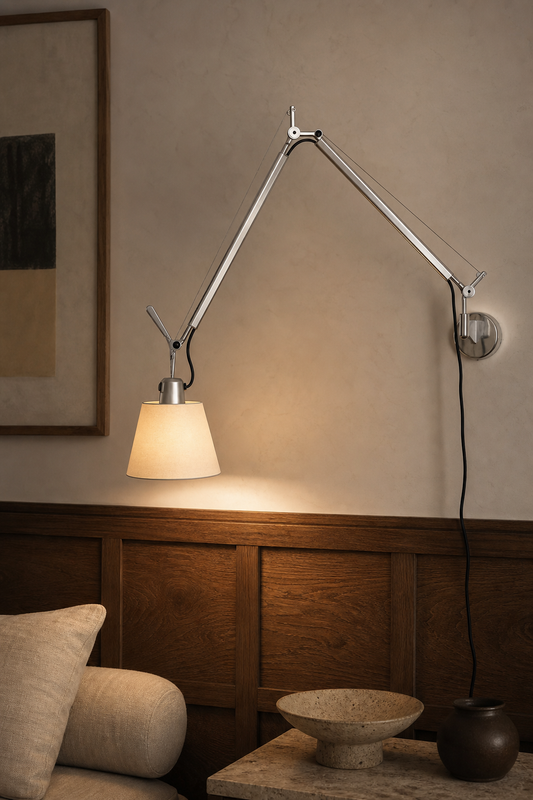 Bauhaus Adjustable Parchment Swing Arm Wall Light