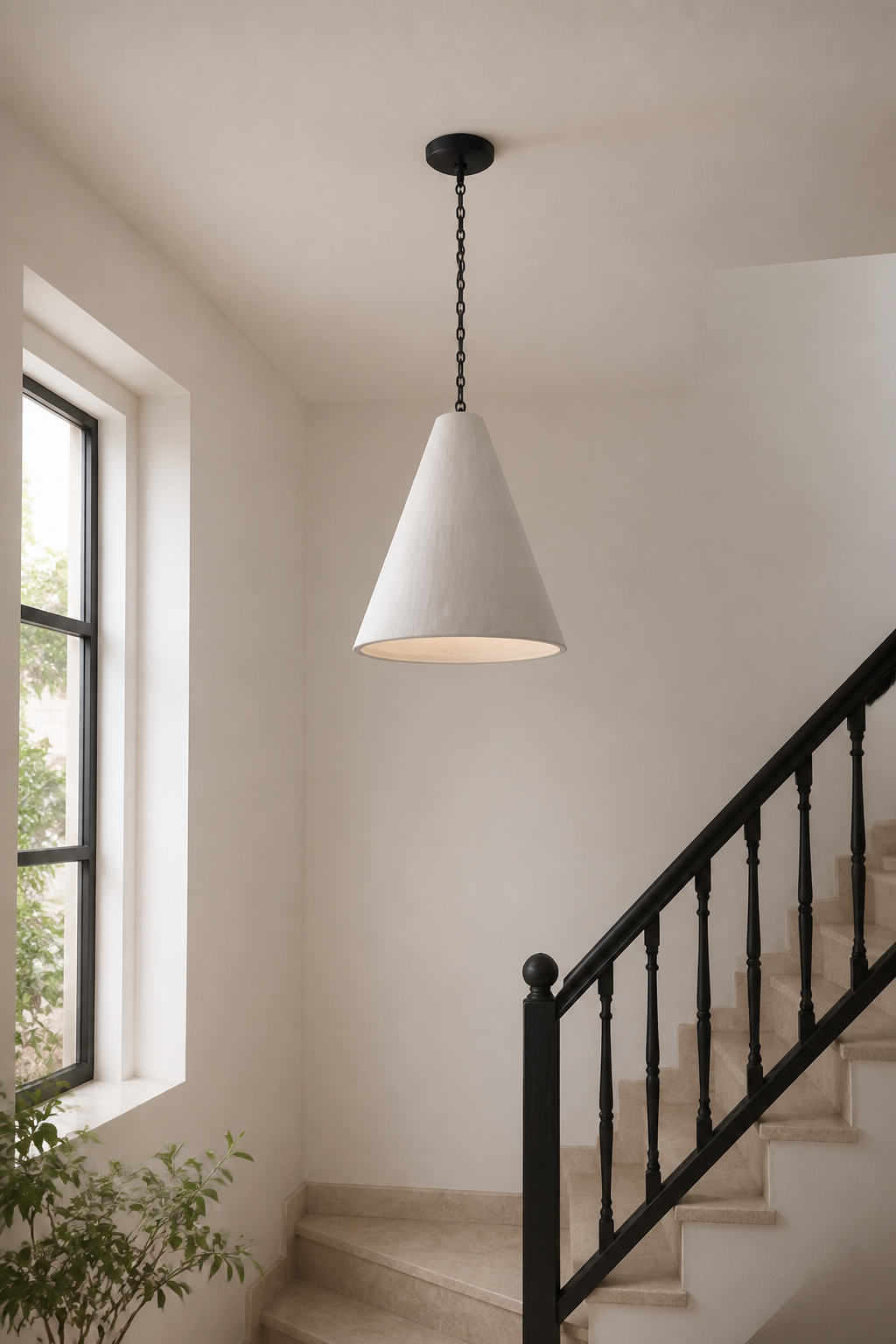 
Hand-Textured Plaster Cone Pendant Light