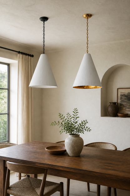 Hand-Textured Plaster Cone Pendant Light