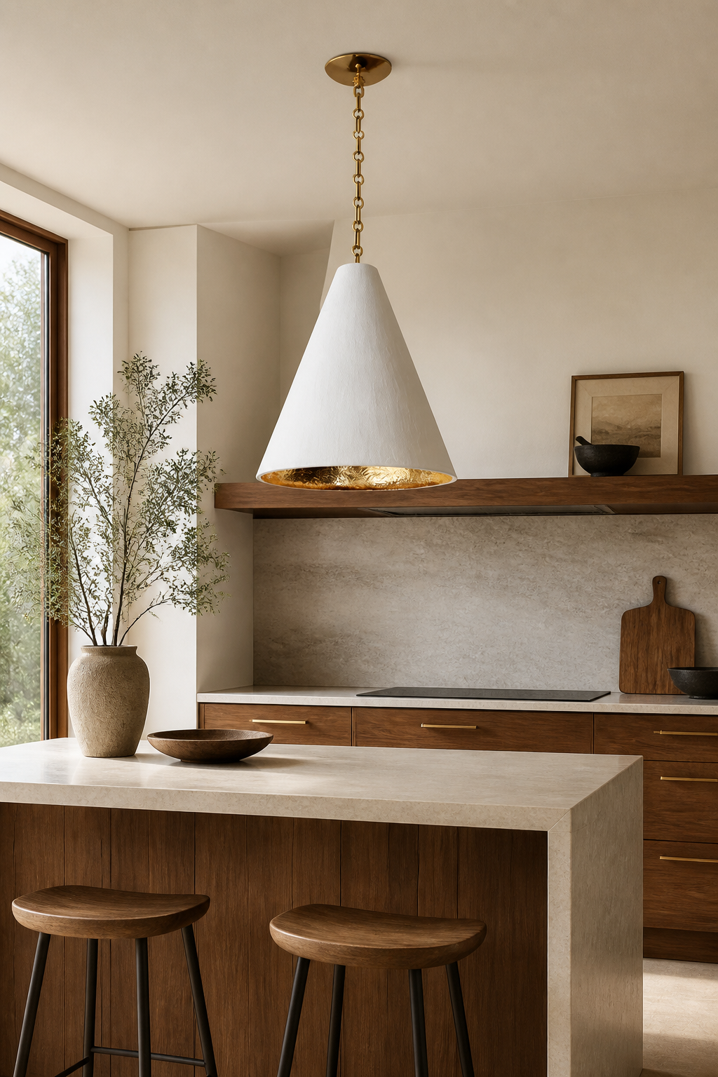 
Hand-Textured Plaster Cone Pendant Light