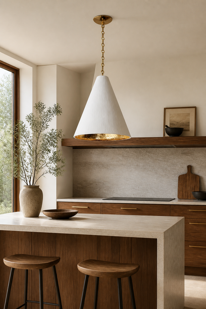 Hand-Textured Plaster Cone Pendant Light