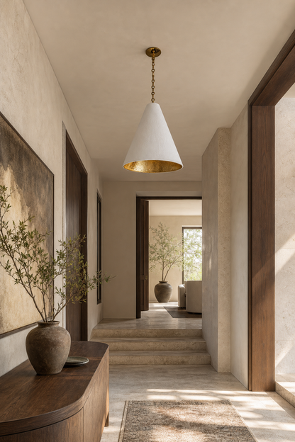 Hand-Textured Plaster Cone Pendant Light