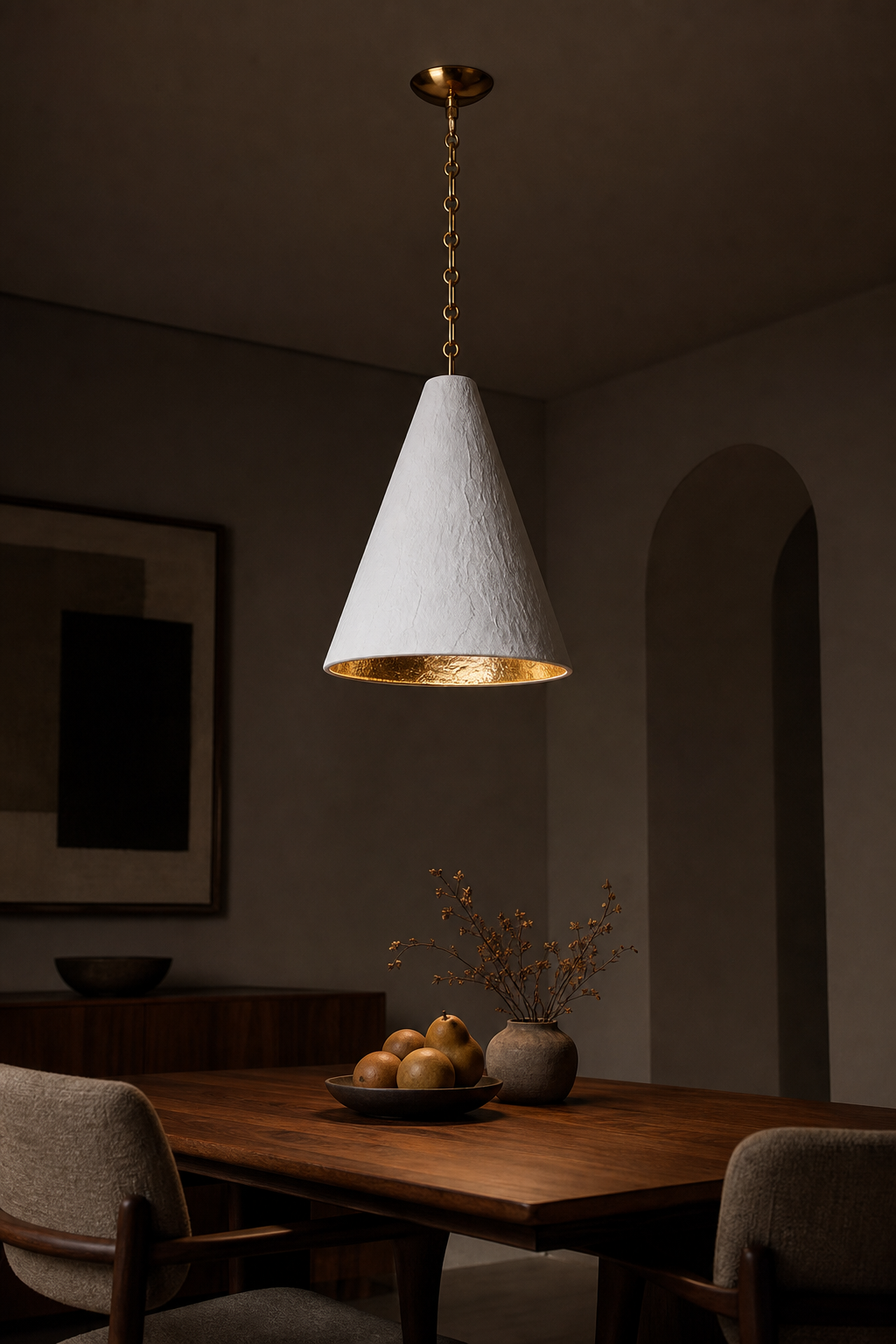 
Hand-Textured Plaster Cone Pendant Light