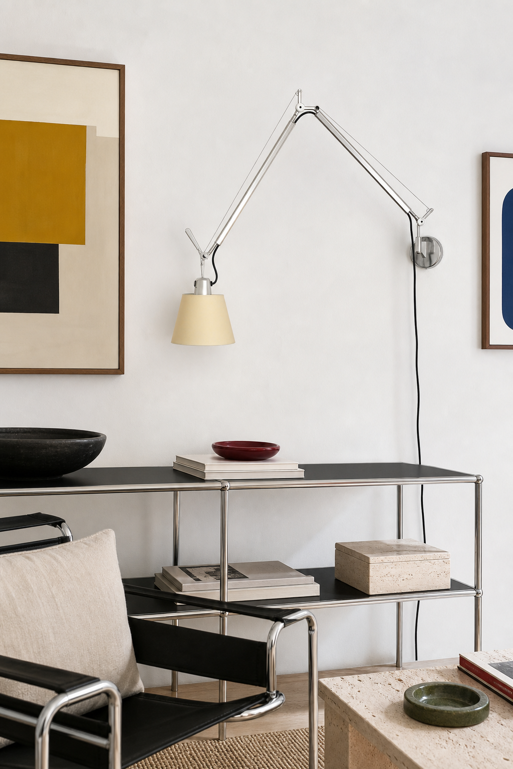 
Bauhaus Adjustable Parchment Swing Arm Wall Light