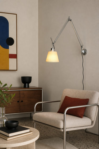 Bauhaus Adjustable Parchment Swing Arm Wall Light