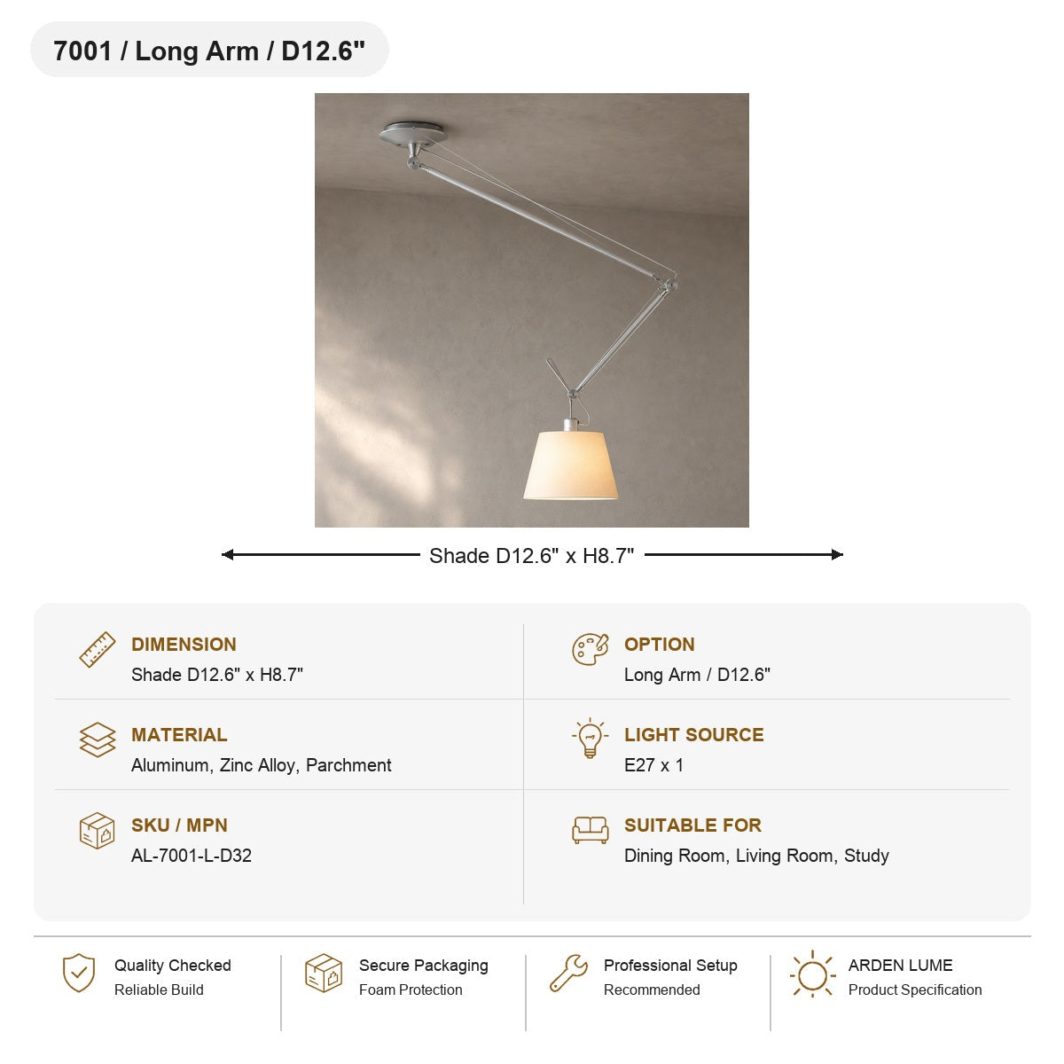
Bauhaus Adjustable Swing Arm Pendant Light SKU AL-7001-L-D32