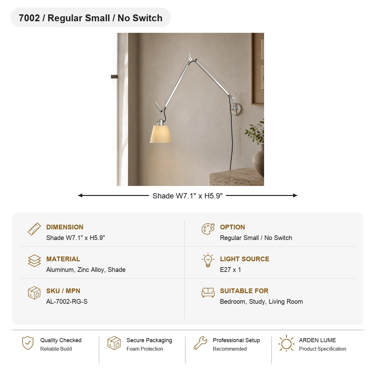
Bauhaus Adjustable Parchment Swing Arm Wall Light SKU AL-7002-RG-S