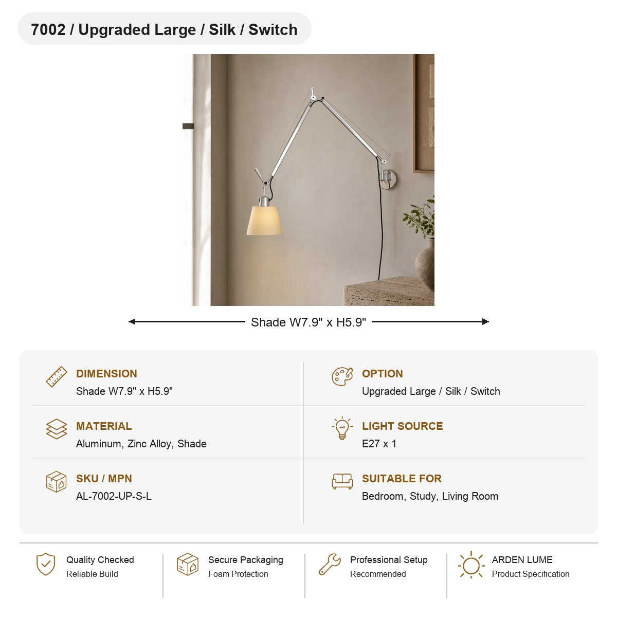 
Bauhaus Adjustable Parchment Swing Arm Wall Light SKU AL-7002-UP-S-L