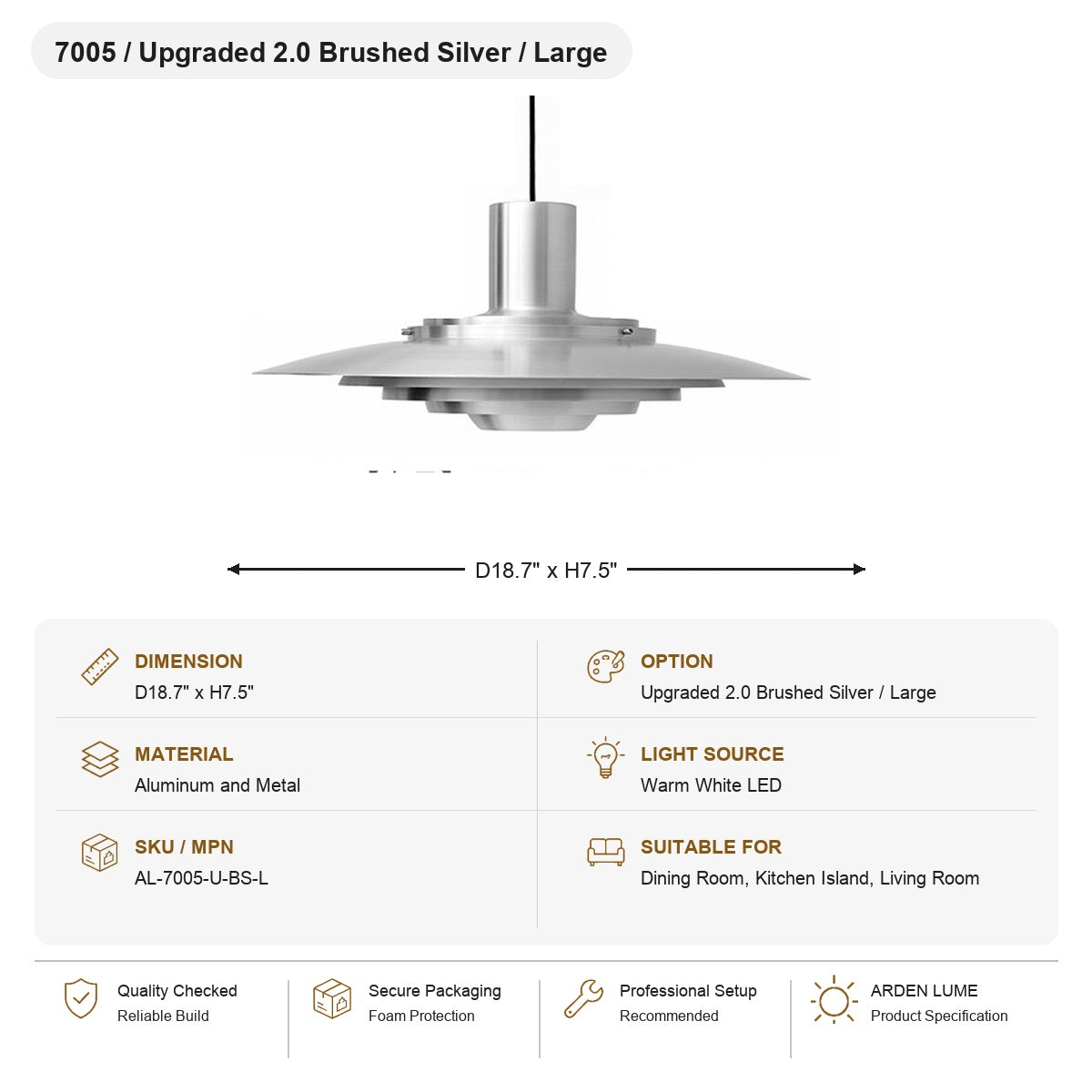 
Layered Brushed Metal Pendant Light SKU AL-7005-U-BS-L